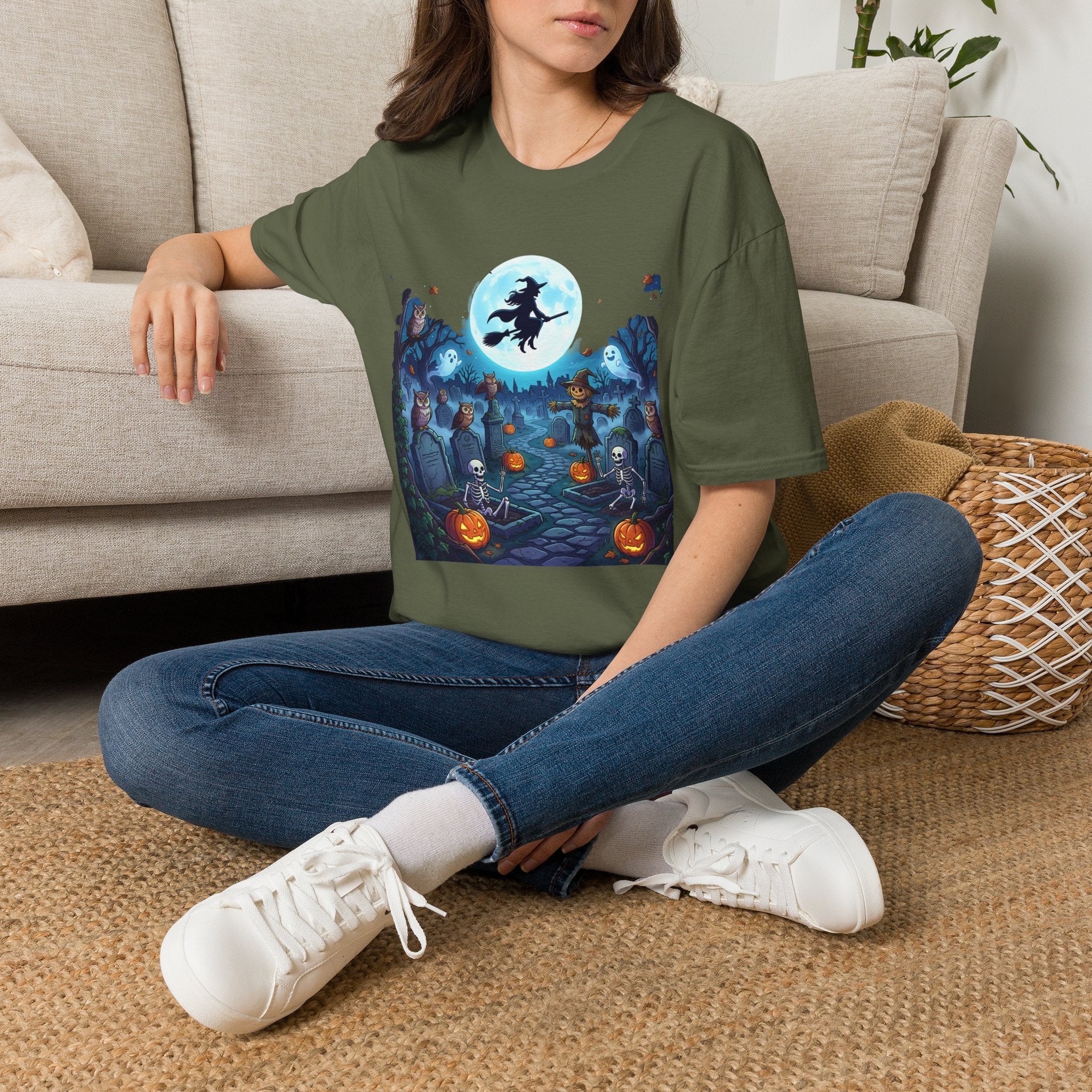 Halloween Witch Moon T-Shirt — Spooky Graveyard Night Tee