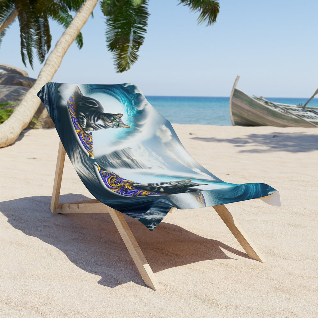 Surfing Cat Beach Towel