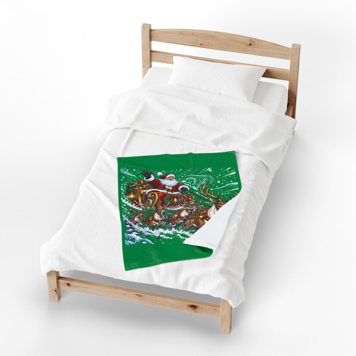 Christmas Santa and Reindeer Velveteen Plush Blanket
