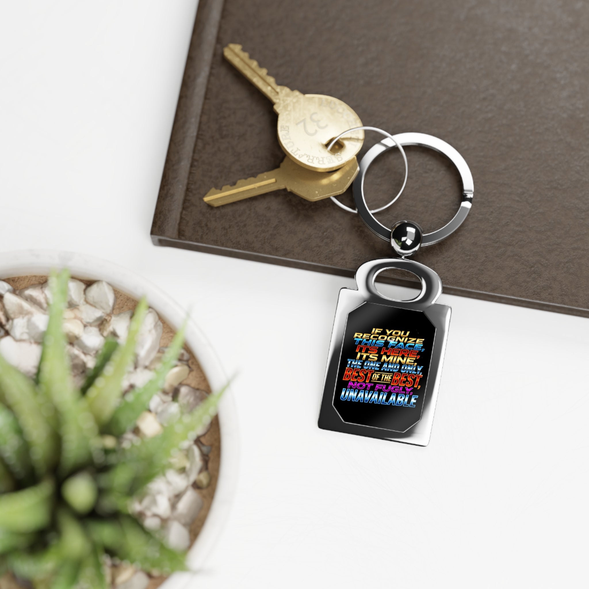 Personalized Rectangle Photo Keyring — Colorful Inspirational Quote Keychain