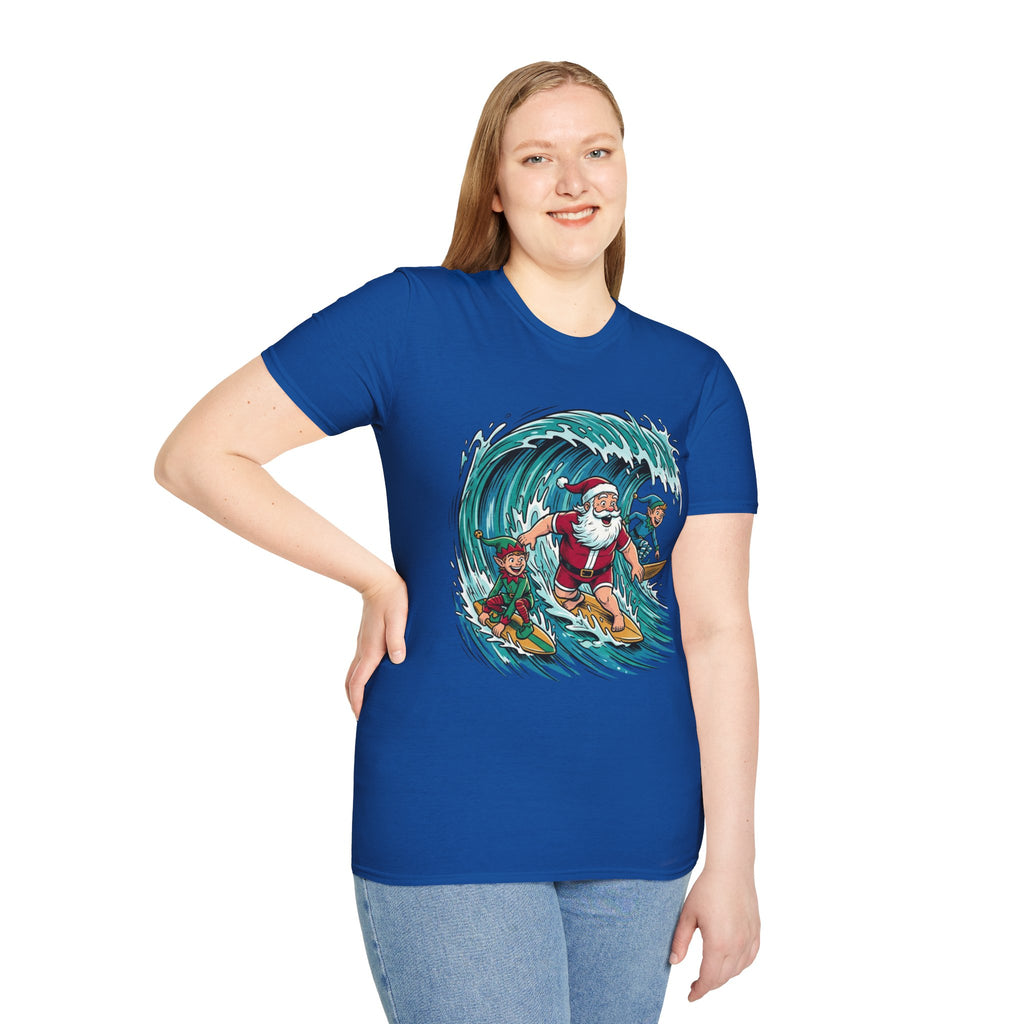 Surfing Santa T-Shirt — Christmas Beach Holiday Tee