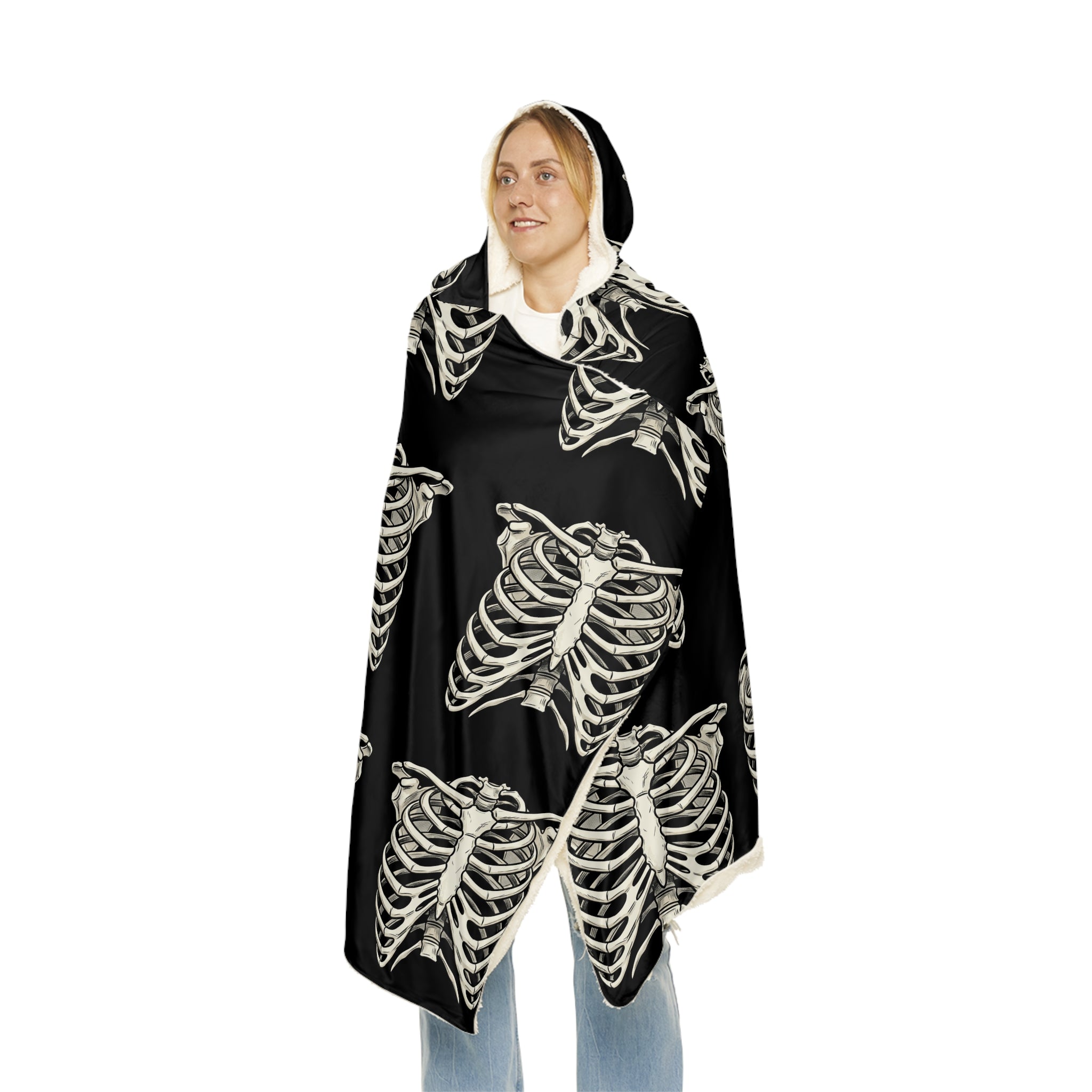 Hooded Skeleton Ribcage Snuggle Blanket – Cozy Halloween Throw