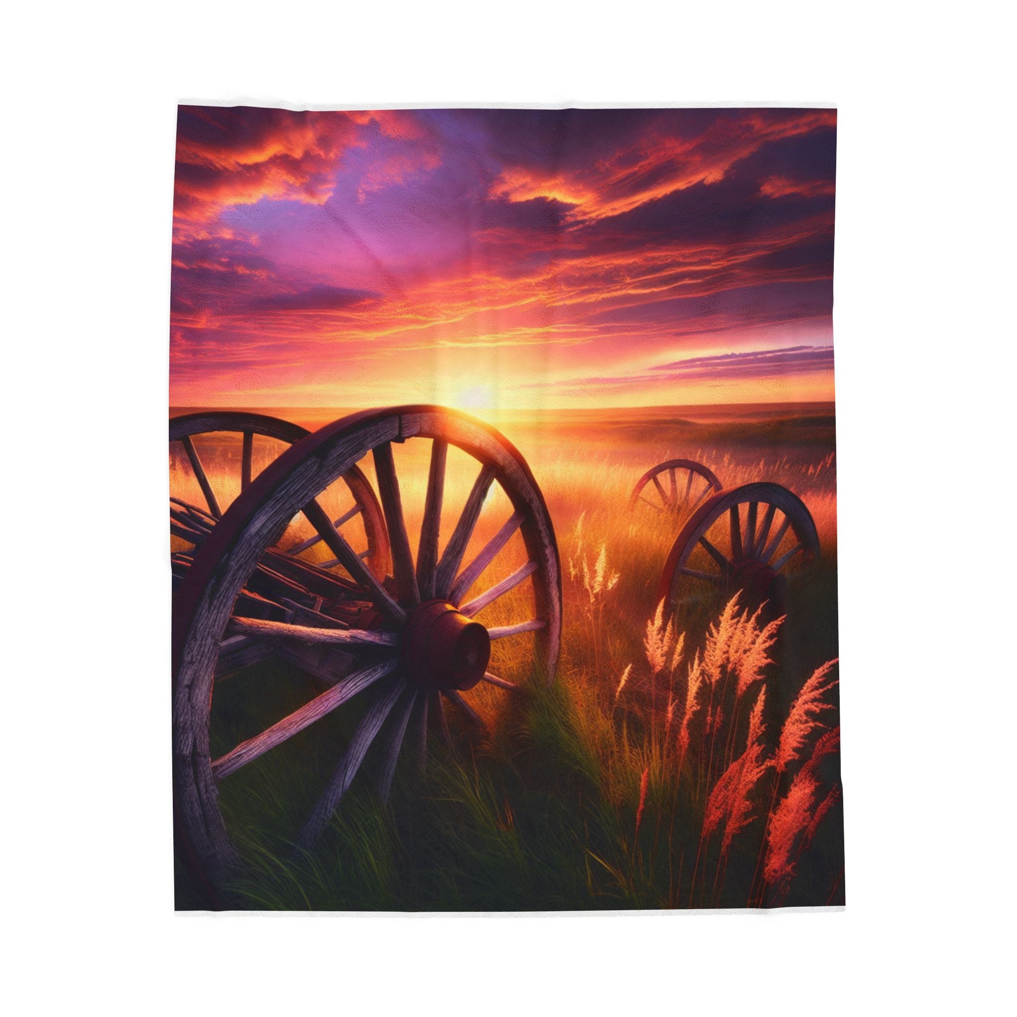 Velveteen Plush Blanket - Wagon Wheels Sunset