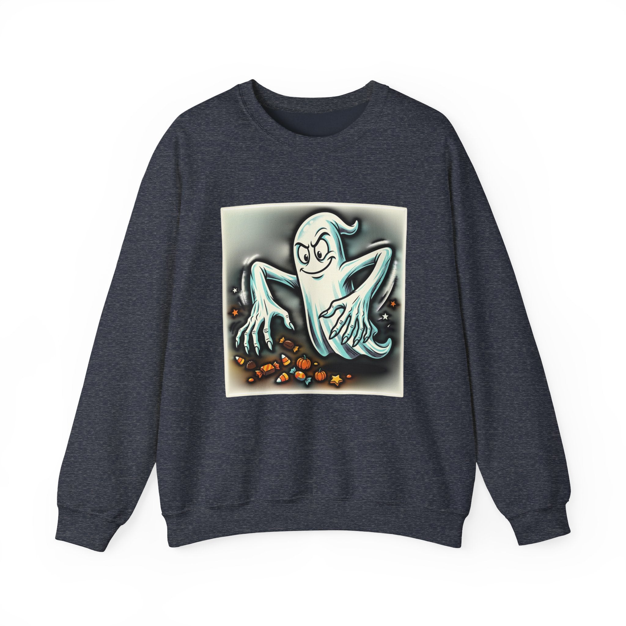 Candy Ghost Halloween Crewneck Sweatshirt — Retro Spooky Ghost with Candy Corn