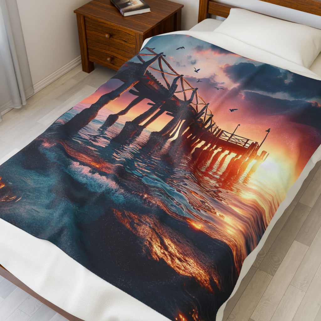Velveteen Plush Blanket - Beach Pier