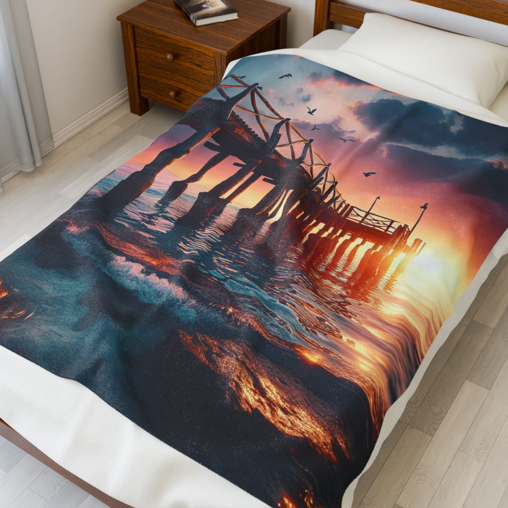 Velveteen Plush Blanket - Beach Pier