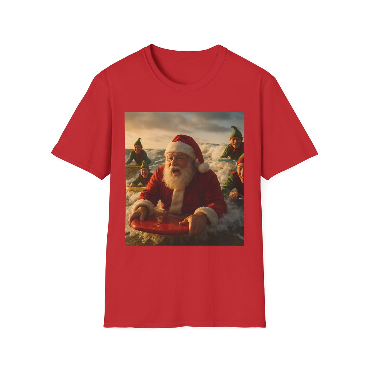 Santa Surfing T-Shirt — Funny Christmas Holiday Surf Santa Tee