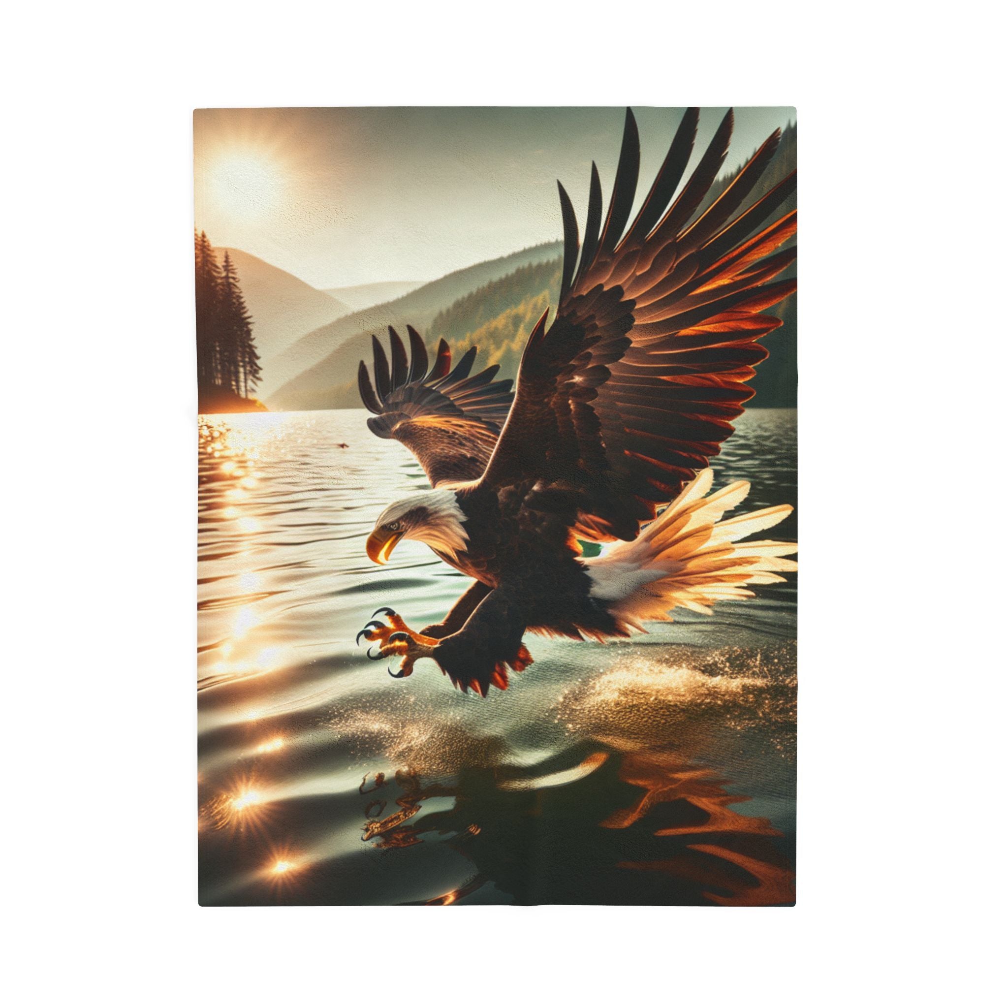 Velveteen Plush Blanket - Eagle in Flight Hunting
