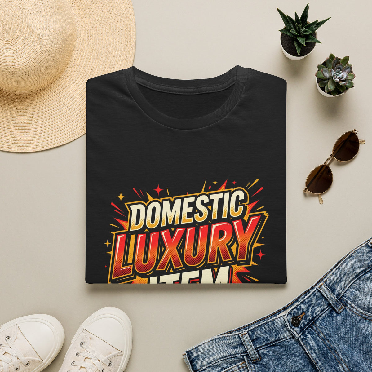 T-Shirt — "Domestic Luxury Item" Retro Comic Graphic Tee