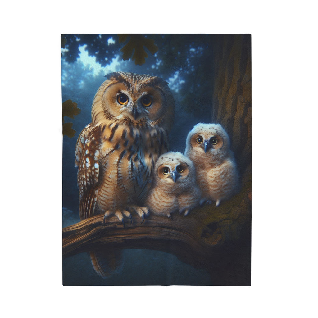 Velveteen Plush Blanket - Owl with Babies