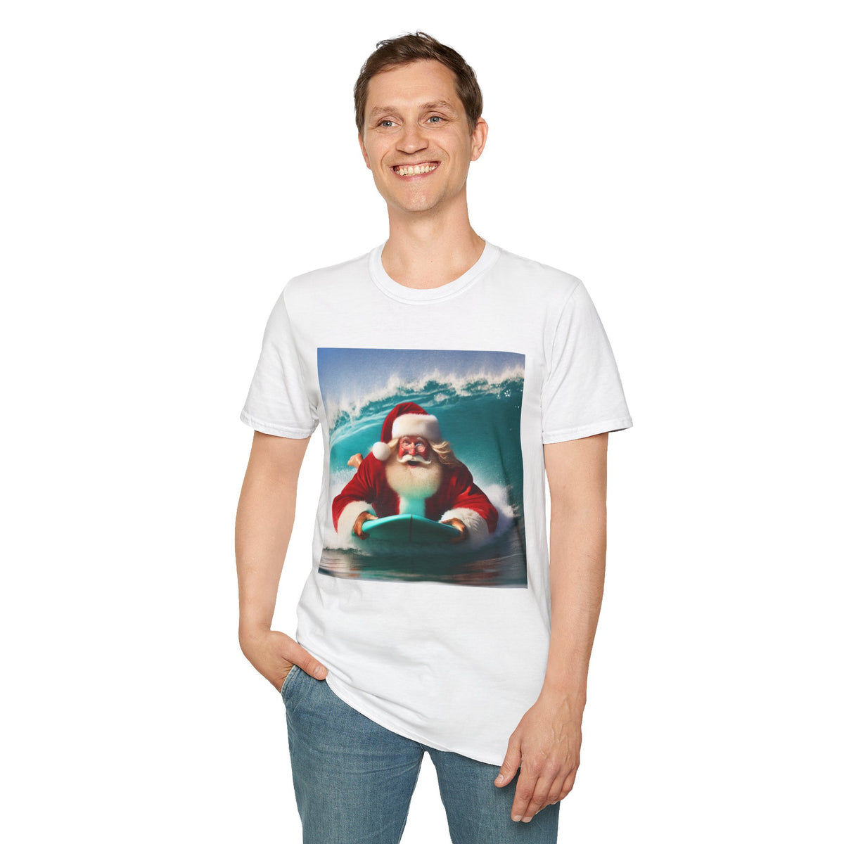 Surfing Santa T-Shirt — Funny Christmas Surf Holiday Tee