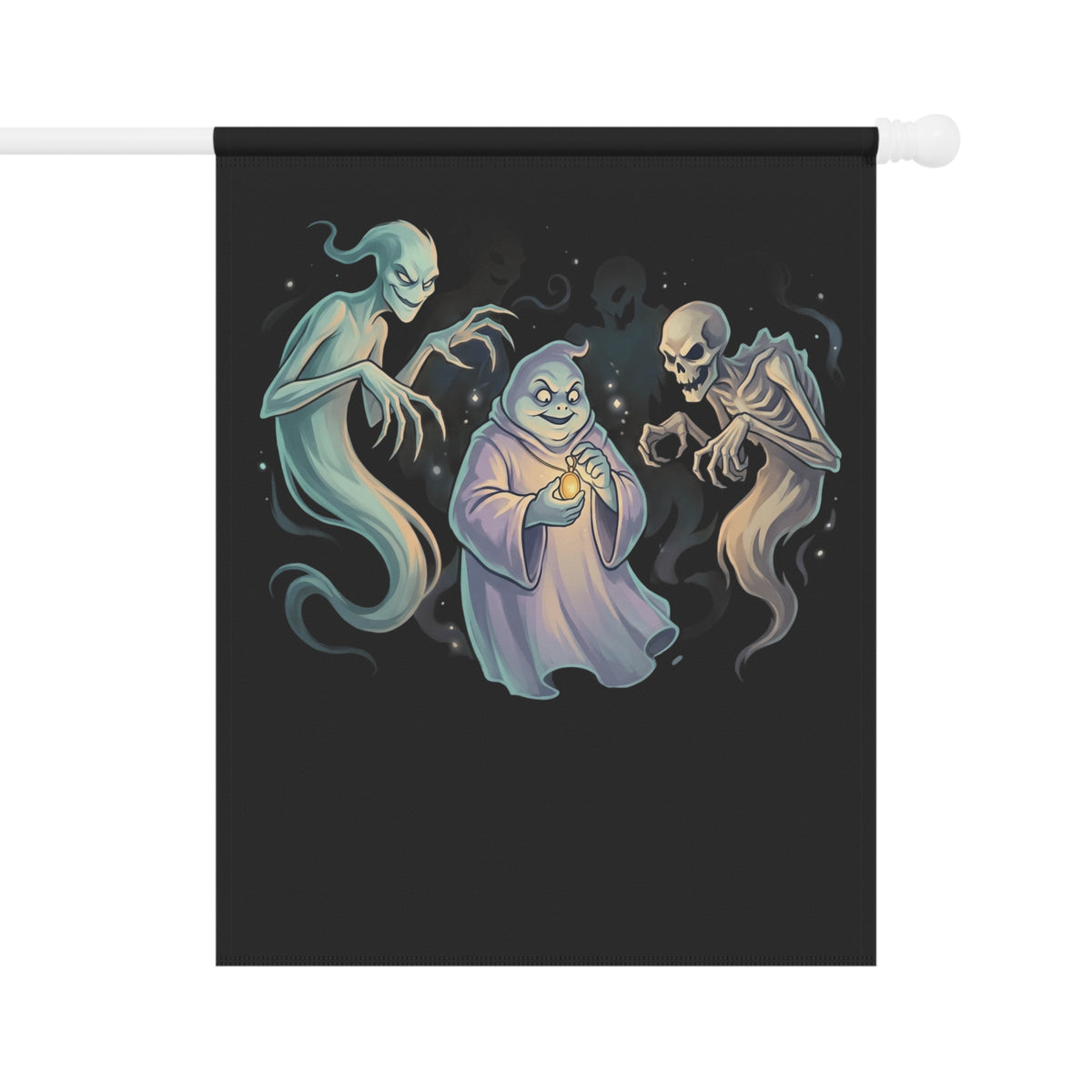 Three Menacing Ghosts Halloween Garden Banner — Teal Specter Crew Yard Flag