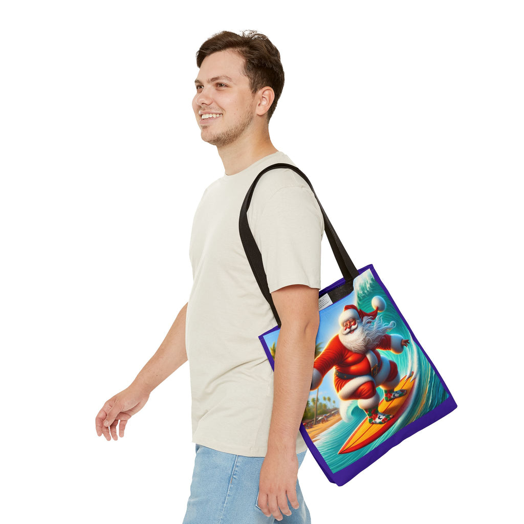 Surfing Santa Tote Bag — Tropical Christmas Beach Holiday Tote