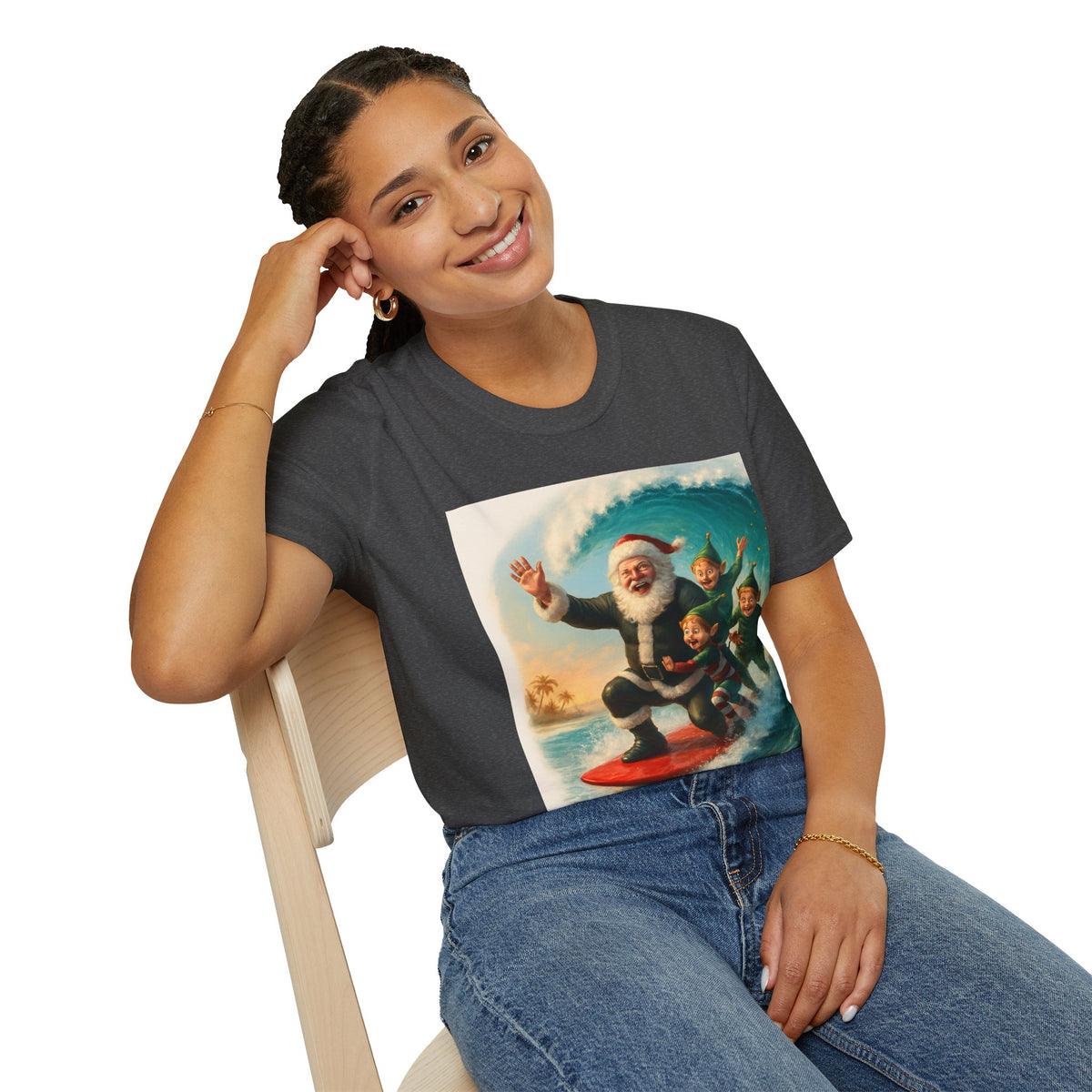 Santa Surfing T-Shirt — Retro Christmas Surfing Santa Tee