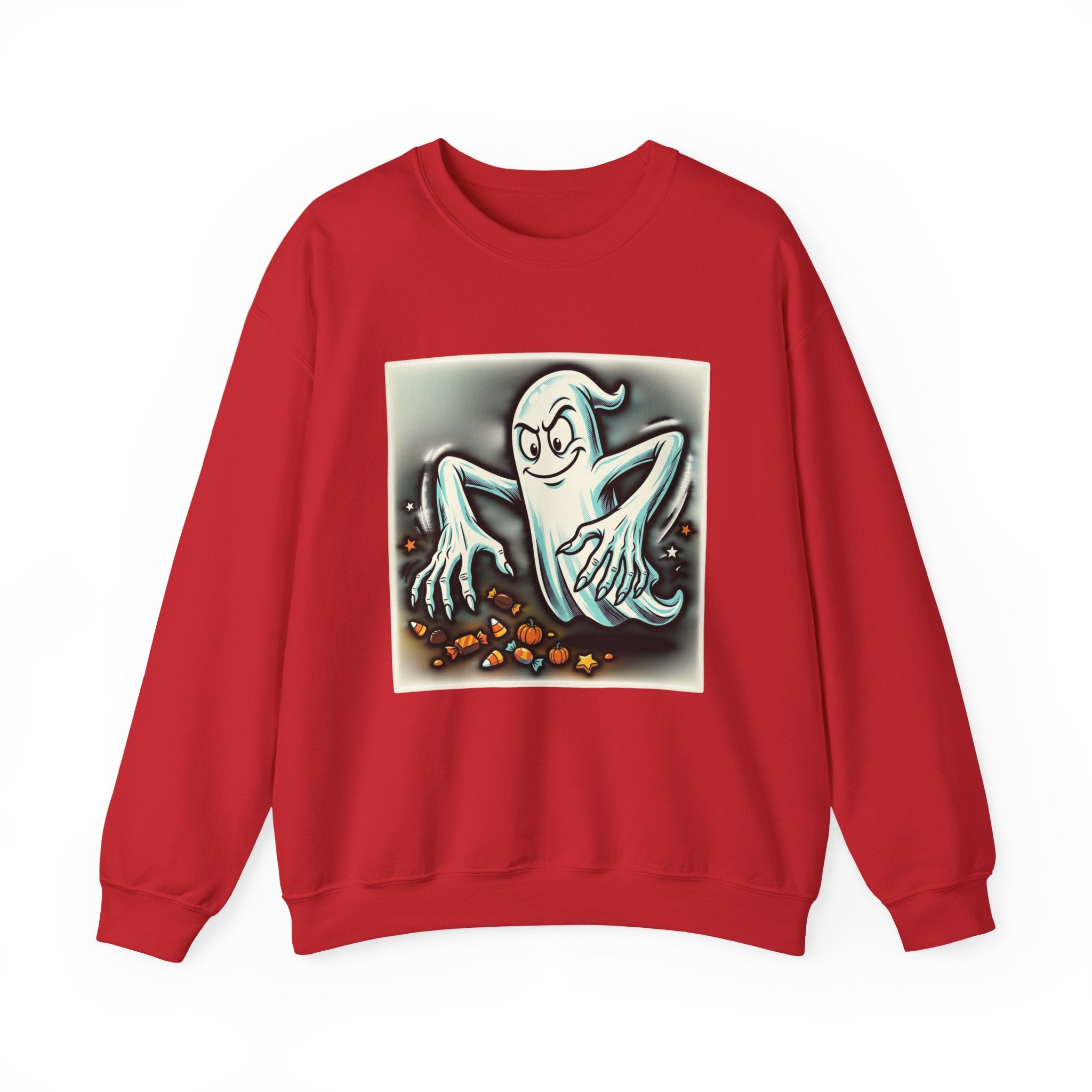 Candy Ghost Halloween Crewneck Sweatshirt — Retro Spooky Ghost with Candy Corn