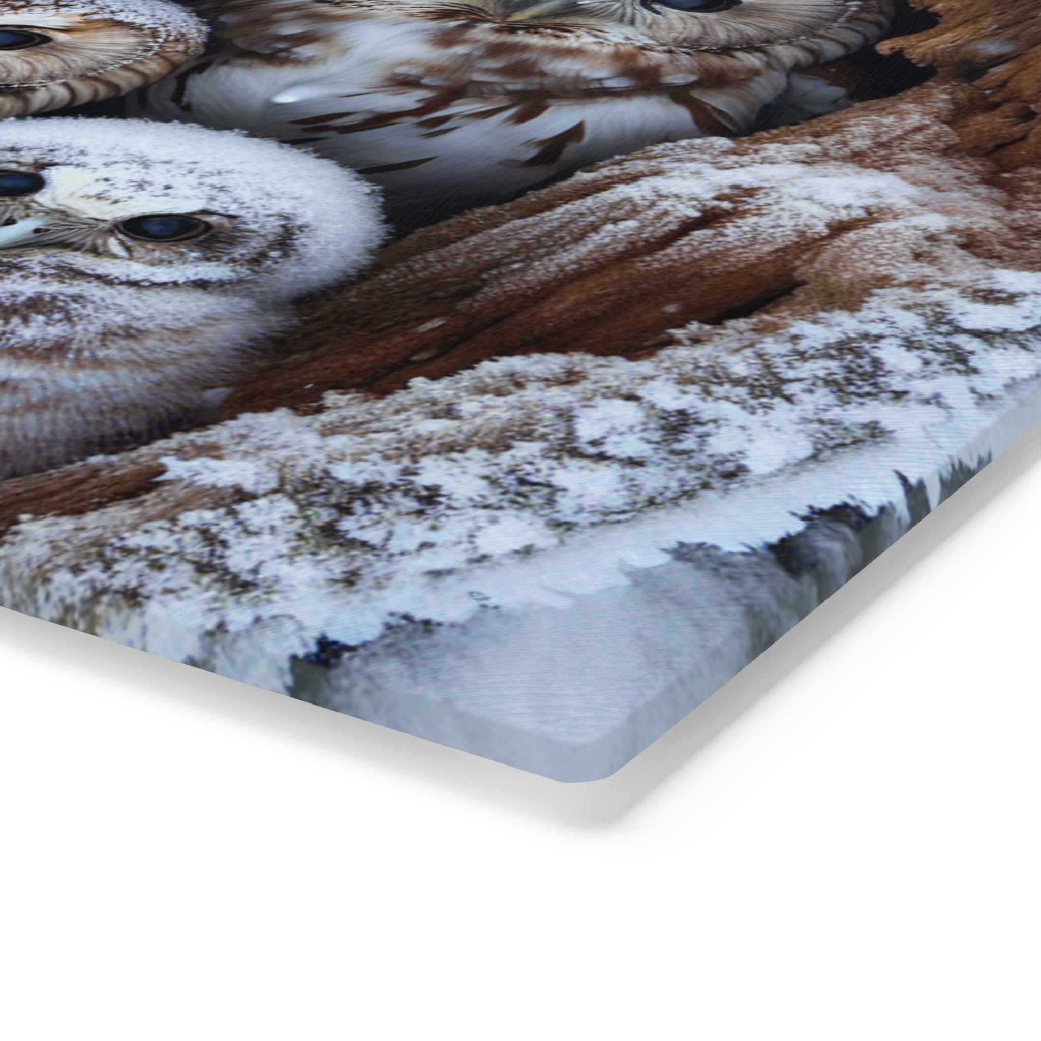 Owl Family Winter Cutting Board — Snowy Woodland Kitchen Decor