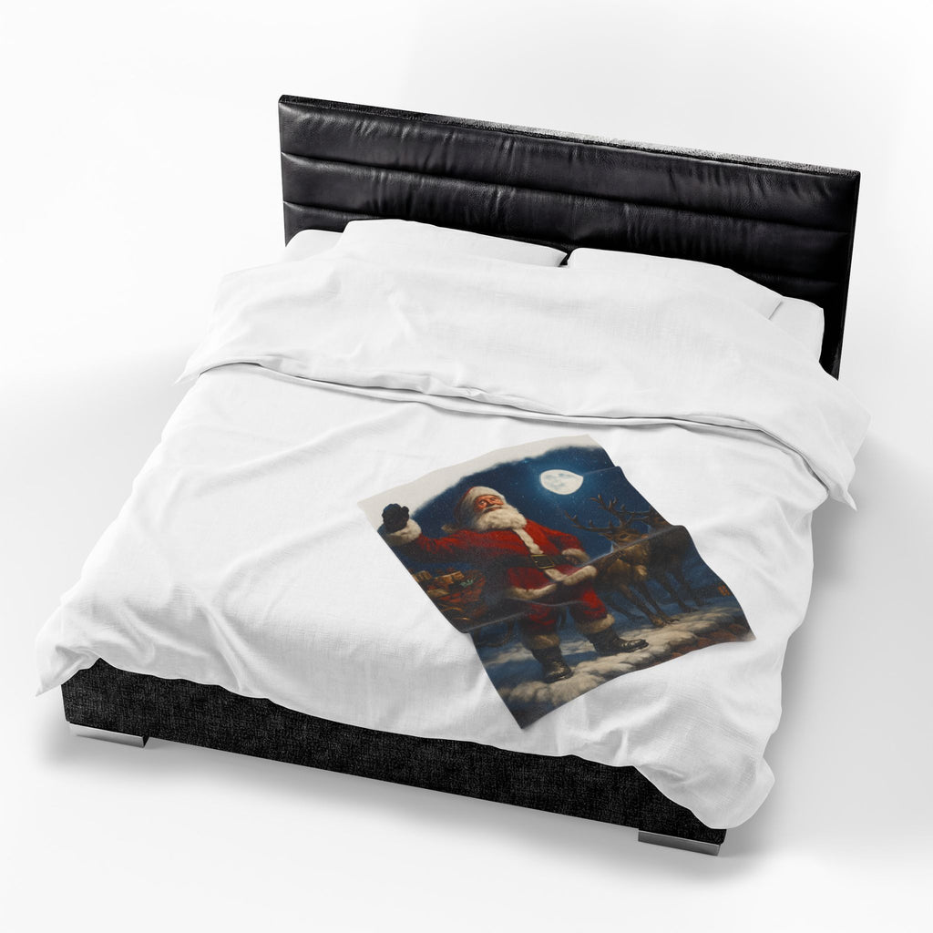 Santa Claus and Reindeer Christmas Velveteen Plush Blanket