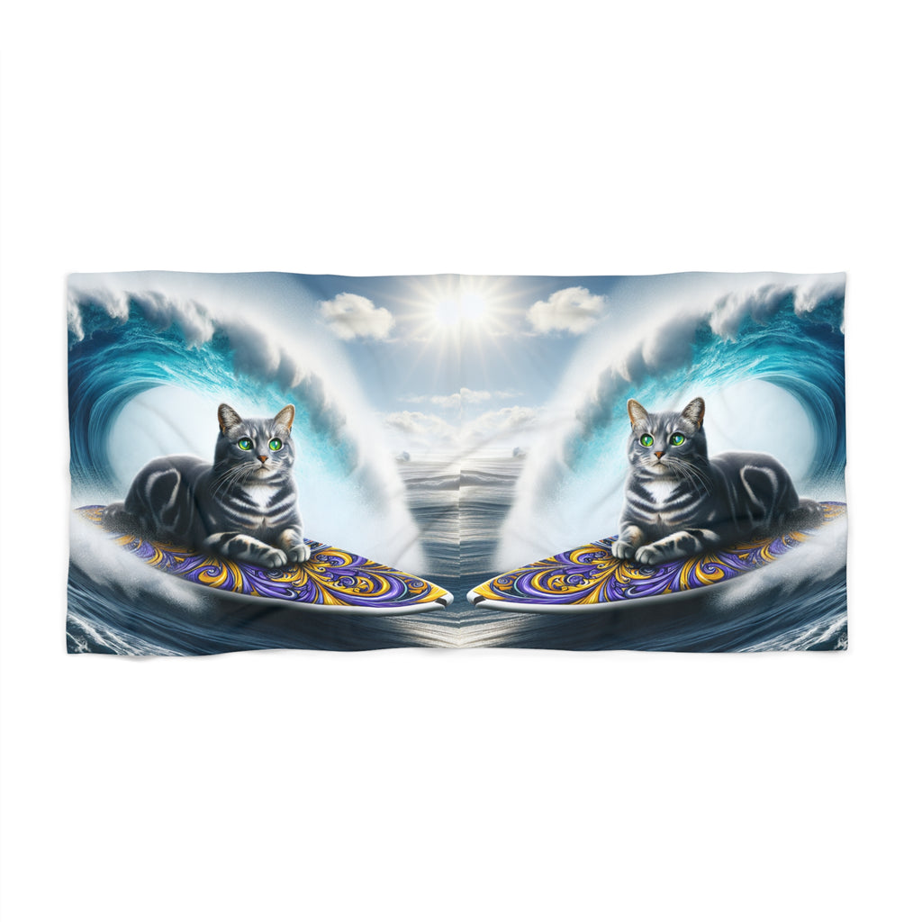 Surfing Cat Beach Towel