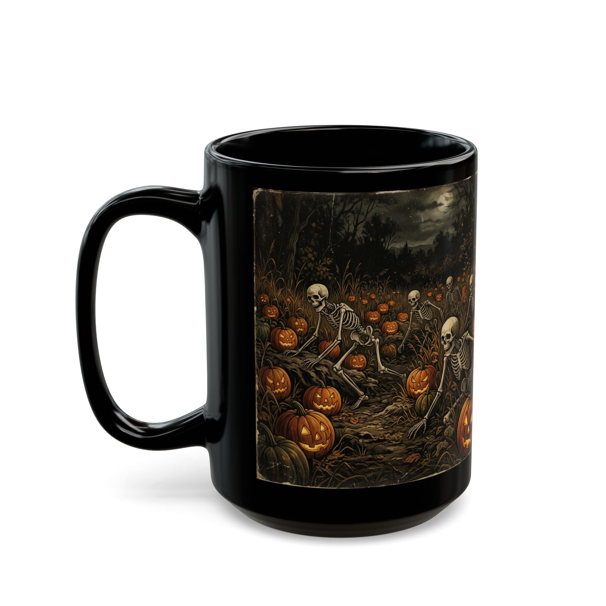 Halloween Pumpkin Patch Skeleton Mug — Spooky Farm Coffee Cup (11oz/15oz)