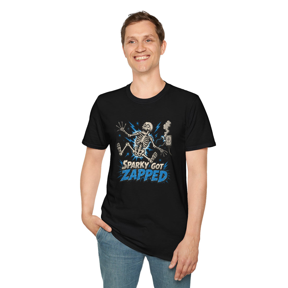 Sparky Got Zapped Skeleton Lightning T-Shirt
