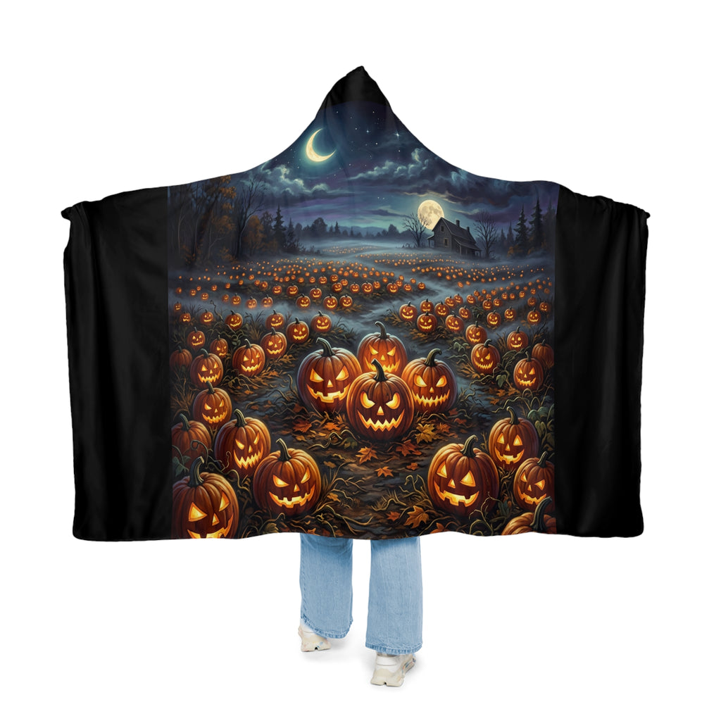 Halloween Pumpkin Field Snuggle Blanket – Hooded Cozy Throw for Fall & Spooky Season