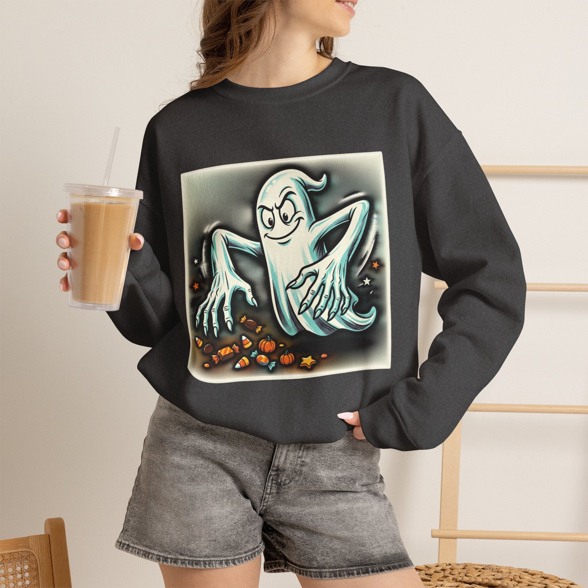 Vintage Candy Ghost Halloween Crewneck Sweatshirt