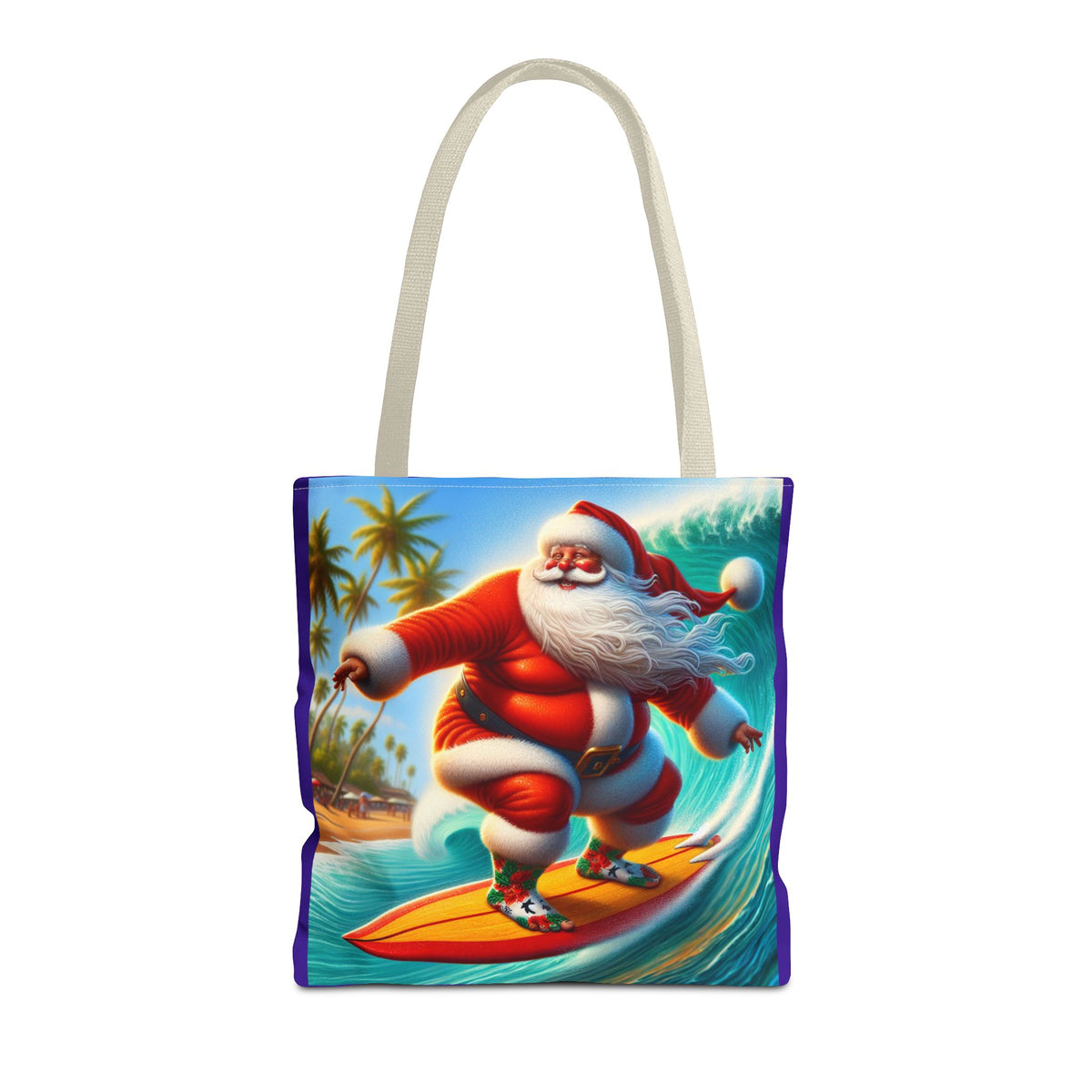 Surfing Santa Tote Bag — Tropical Christmas Beach Holiday Tote