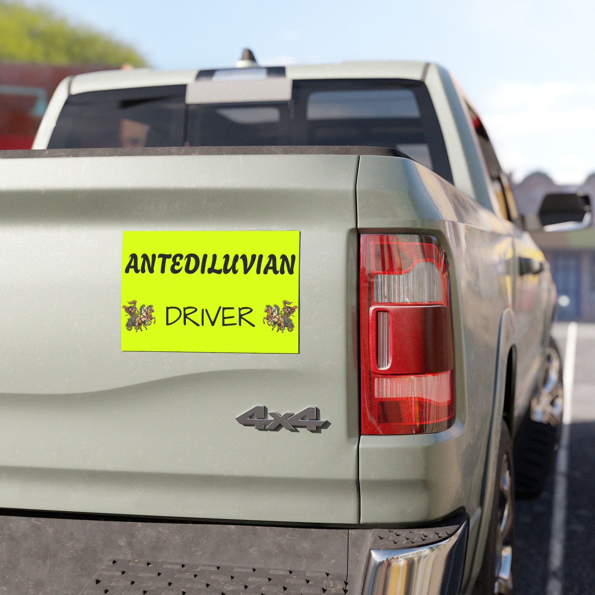 Antediluvian Driver Funny Slow & Steady Car Magnet – Yellow with Design