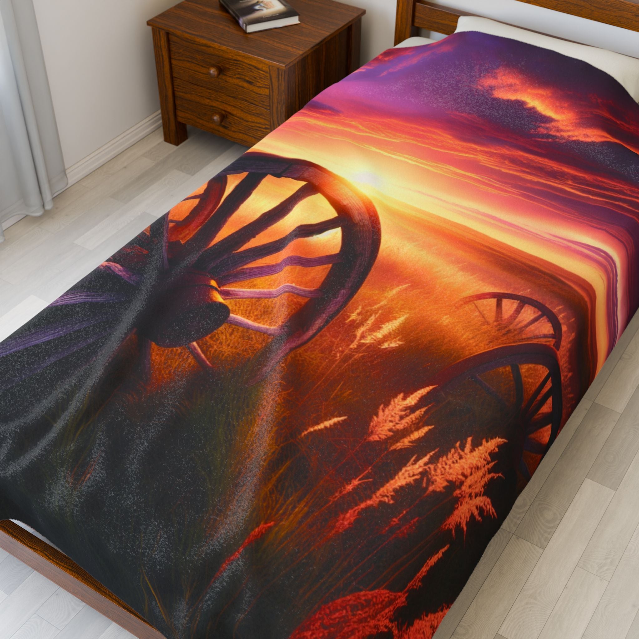 Velveteen Plush Blanket - Wagon Wheels Sunset