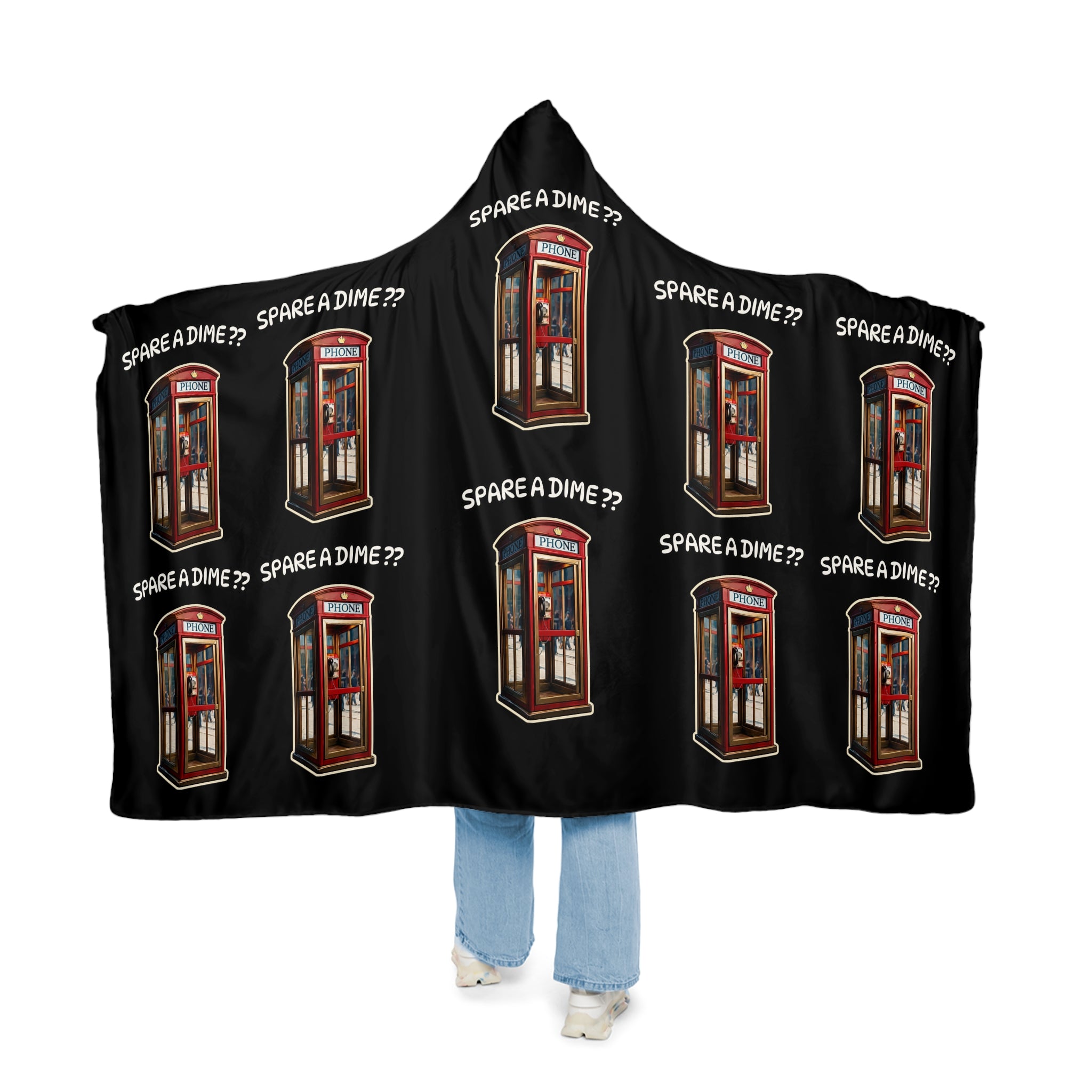 Hooded Blanket — 'Spare a Dime?' Vintage Phone Booth Snuggle Blanket