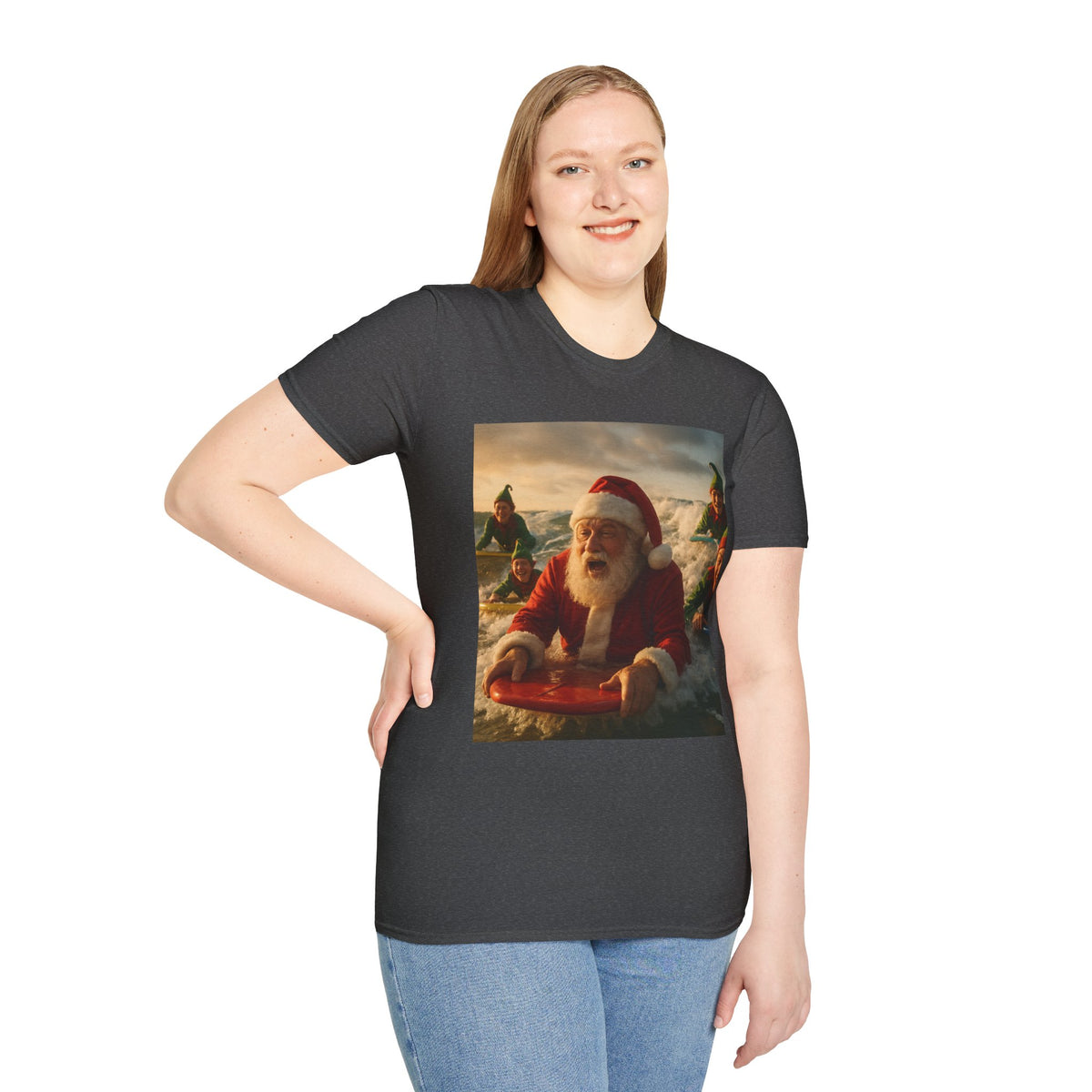 Santa Surfing T-Shirt — Funny Christmas Holiday Surf Santa Tee