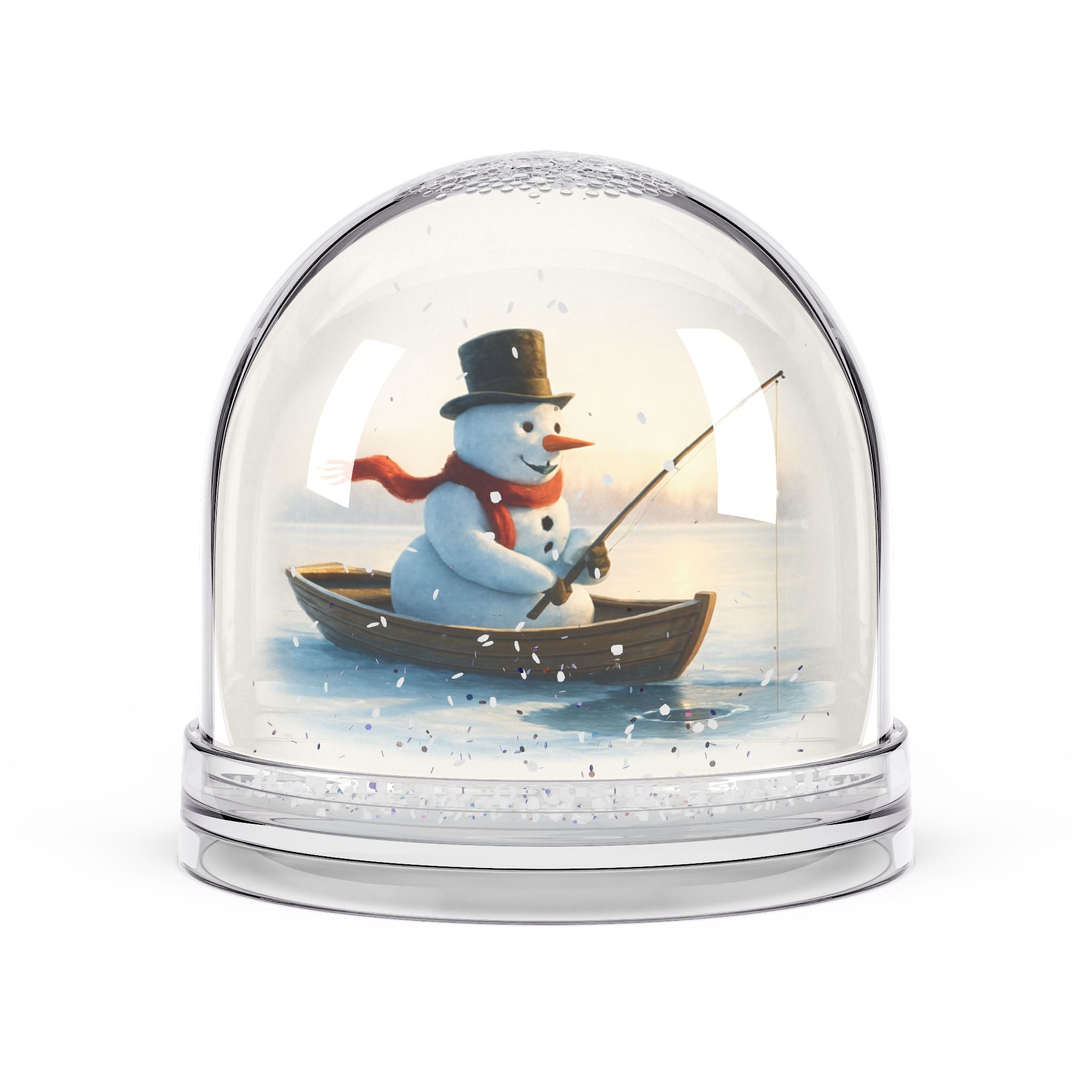 Snowman Fishing Snow Globe – Cute Winter Holiday Decor