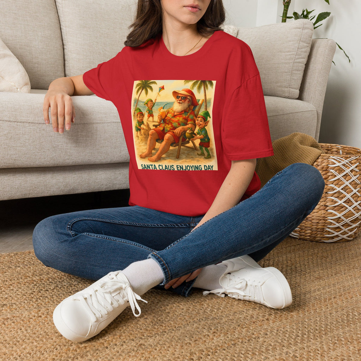 Santa Claus Enjoying Day T-Shirt – Retro Beach Holiday Tee