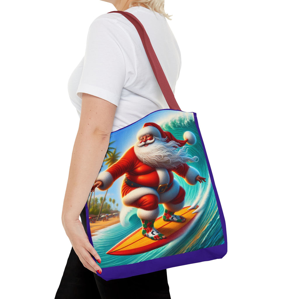Surfing Santa Tote Bag — Tropical Christmas Beach Holiday Tote