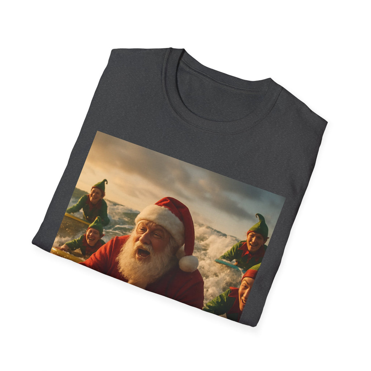 Santa Surfing T-Shirt — Funny Christmas Holiday Surf Santa Tee