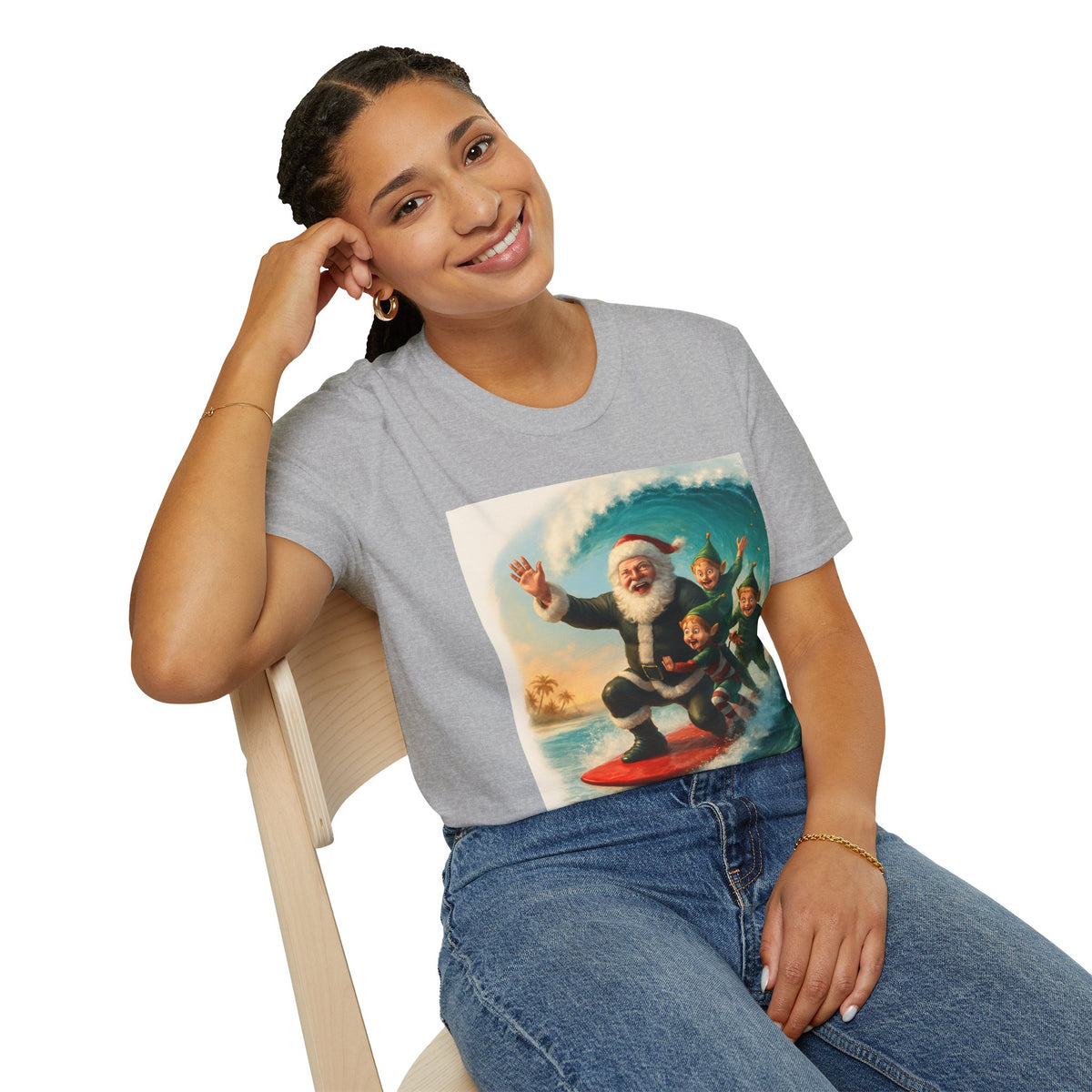 Santa Surfing T-Shirt — Retro Christmas Surfing Santa Tee