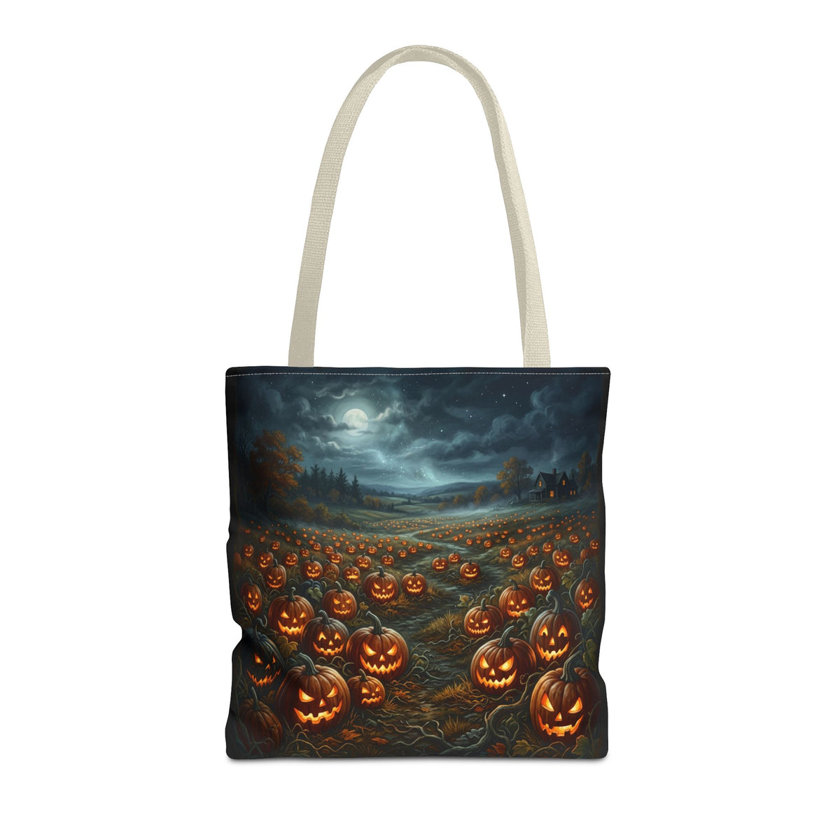 Halloween Pumpkin Field Tote Bag — Spooky Jack-O'-Lantern All-Over Print