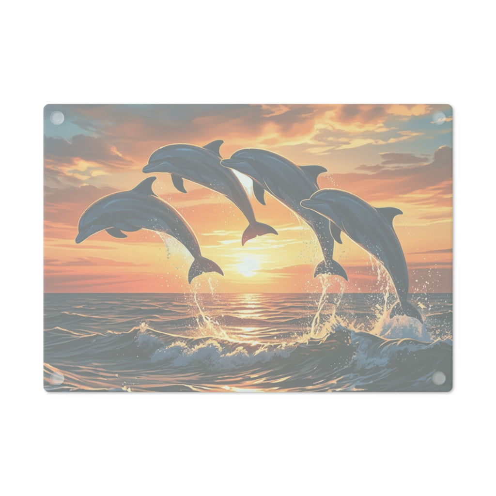 Dolphin Sunset Cutting Board — Ocean Wave Kitchen Decor