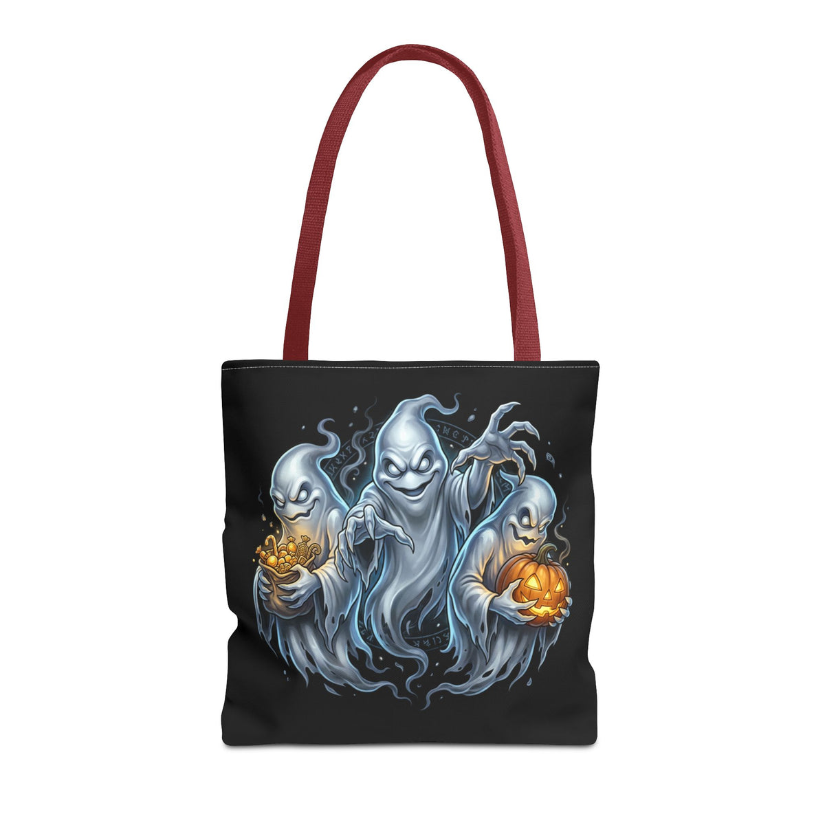 Halloween Ghost Trio Tote Bag — Spooky Pumpkin Trick-or-Treat AOP Tote