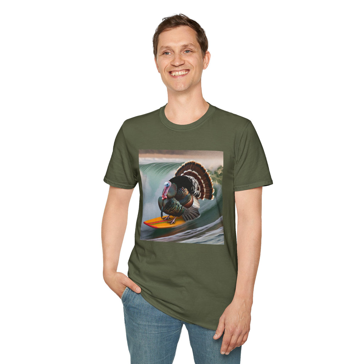 Surfing Turkey T-Shirt — Funny Thanksgiving Surfboard Graphic Tee
