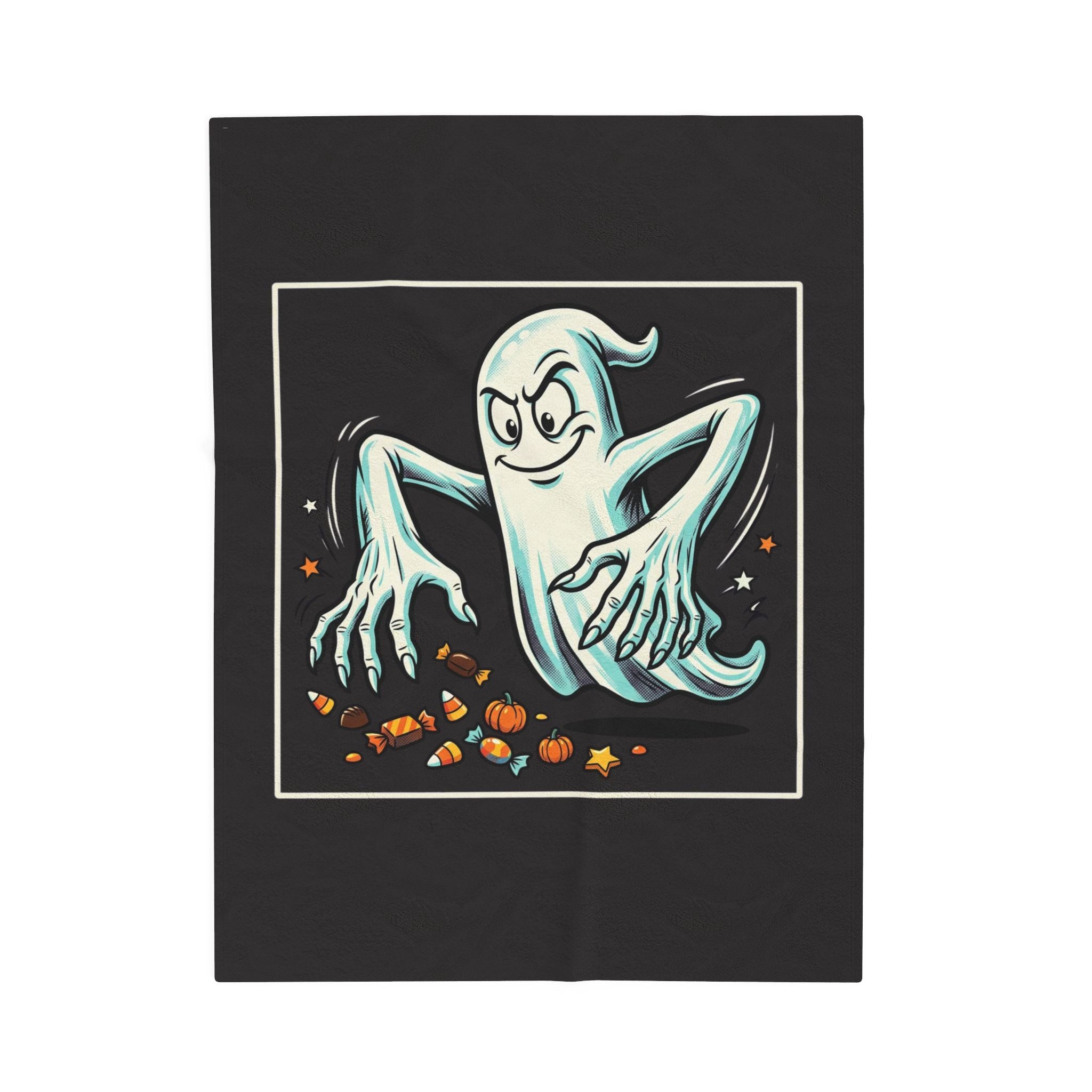 Candy Grabber Ghost Halloween Velveteen Plush Blanket