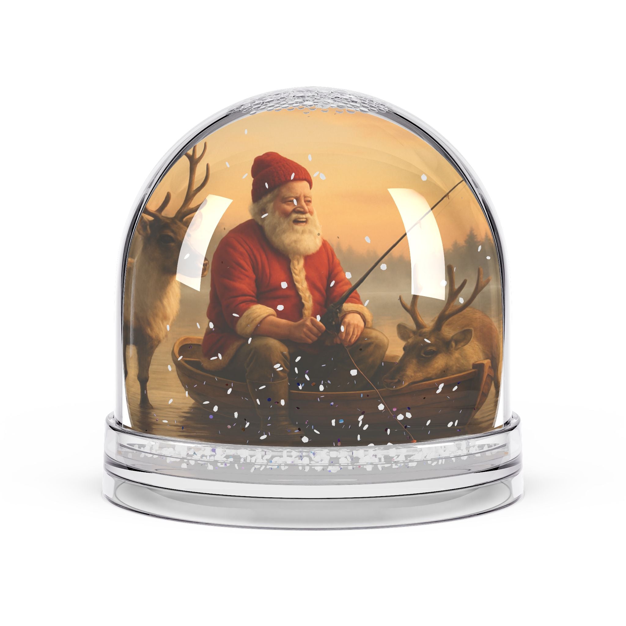 Christmas Santa Snow Globe – Vintage Santa with Reindeer Holiday Decor