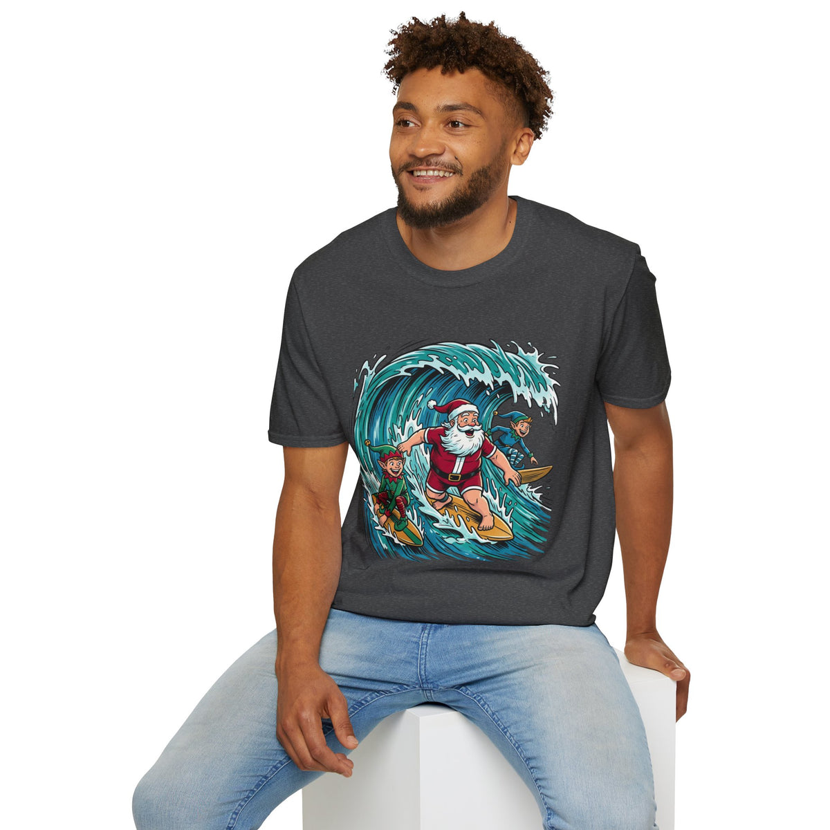 Surfing Santa T-Shirt — Christmas Beach Holiday Tee