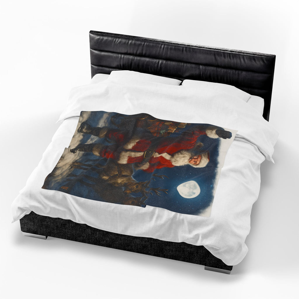 Santa Claus and Reindeer Christmas Velveteen Plush Blanket