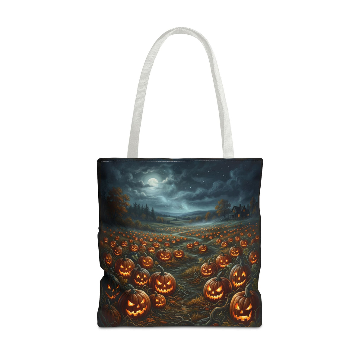 Halloween Pumpkin Field Tote Bag — Spooky Jack-O'-Lantern All-Over Print