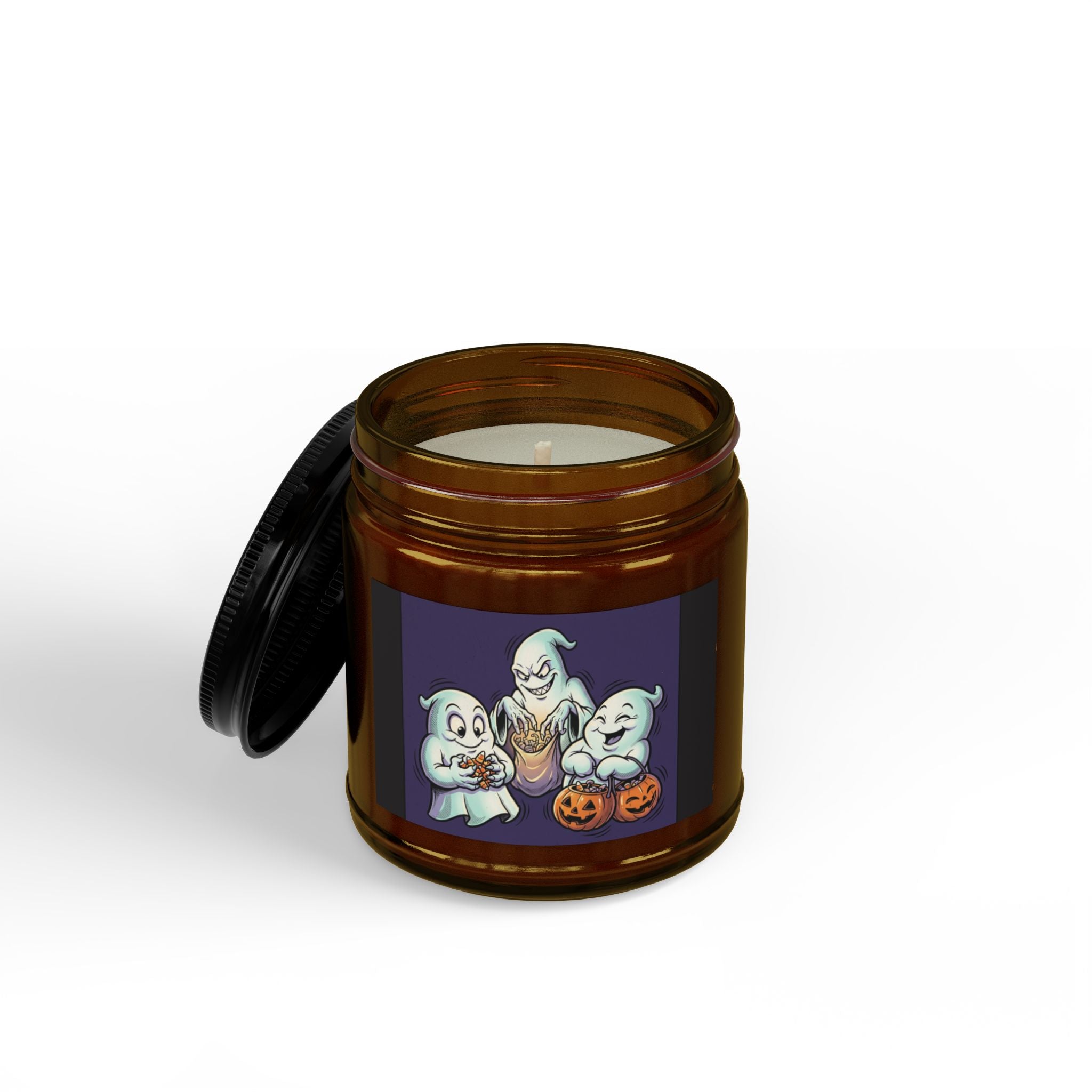 THREE GREEDY GHOST HALLOWEEN Scented Soy Candles with Black Lid, (4 and 9oz)