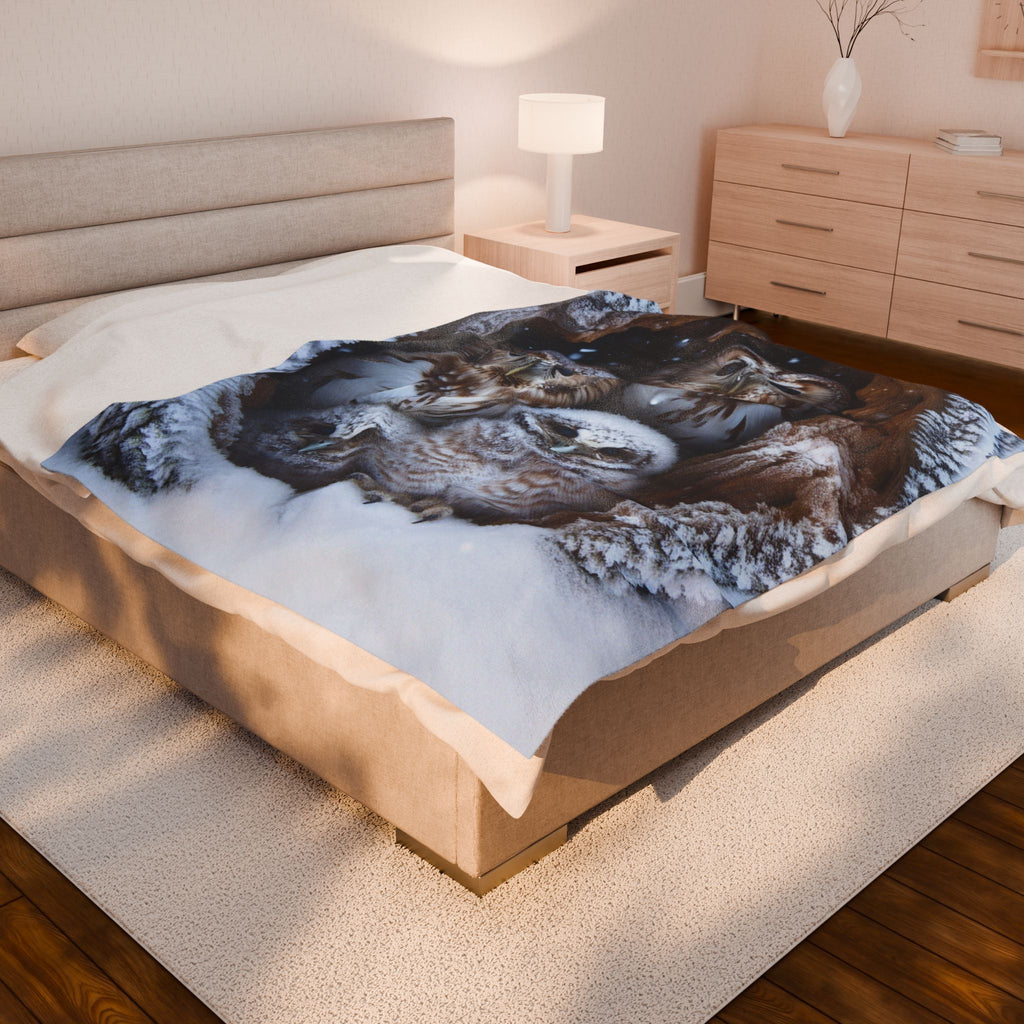 Velveteen Plush Blanket - Owls