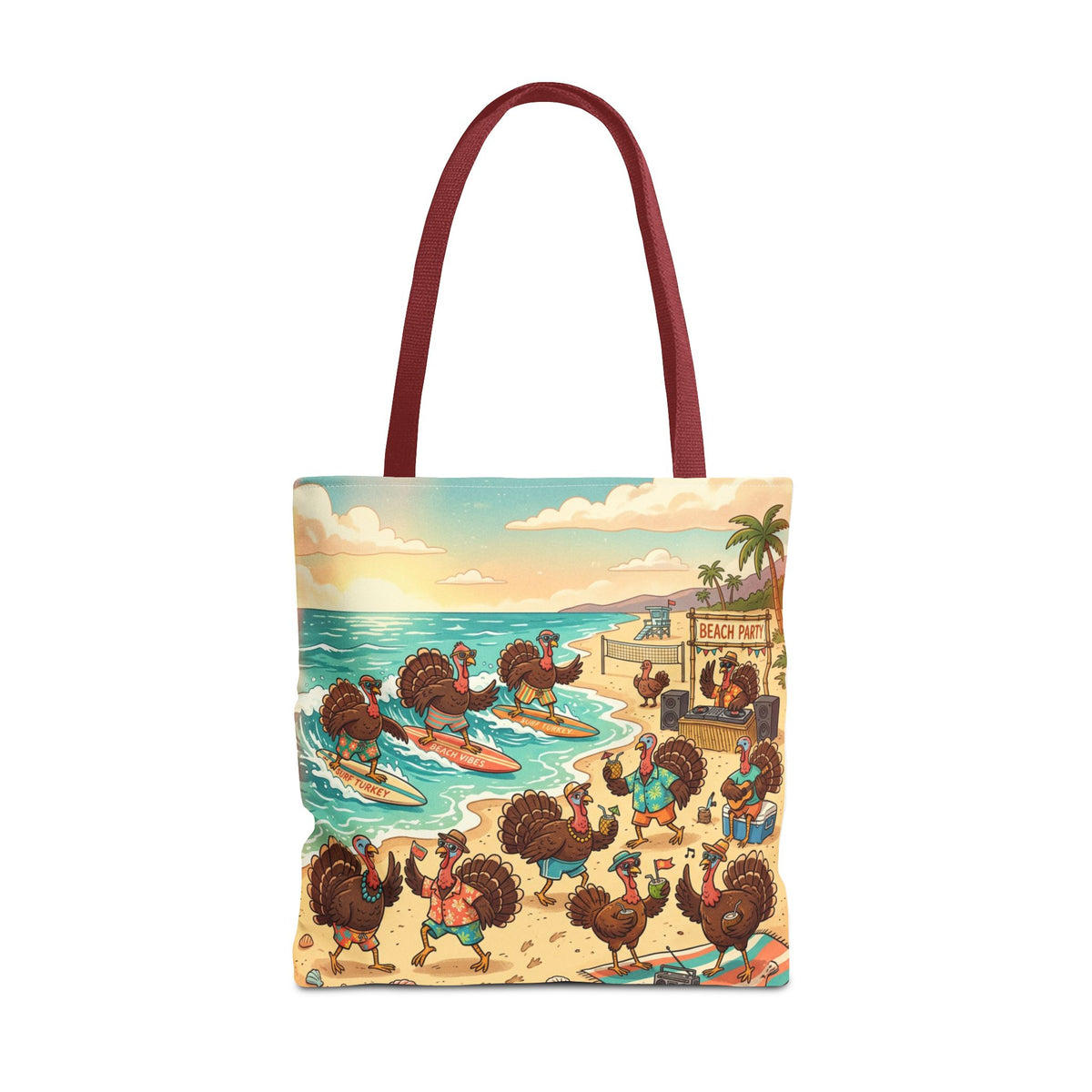 Surfing Turkeys Beach Tote Bag – Funny Thanksgiving Summer Beach Tote