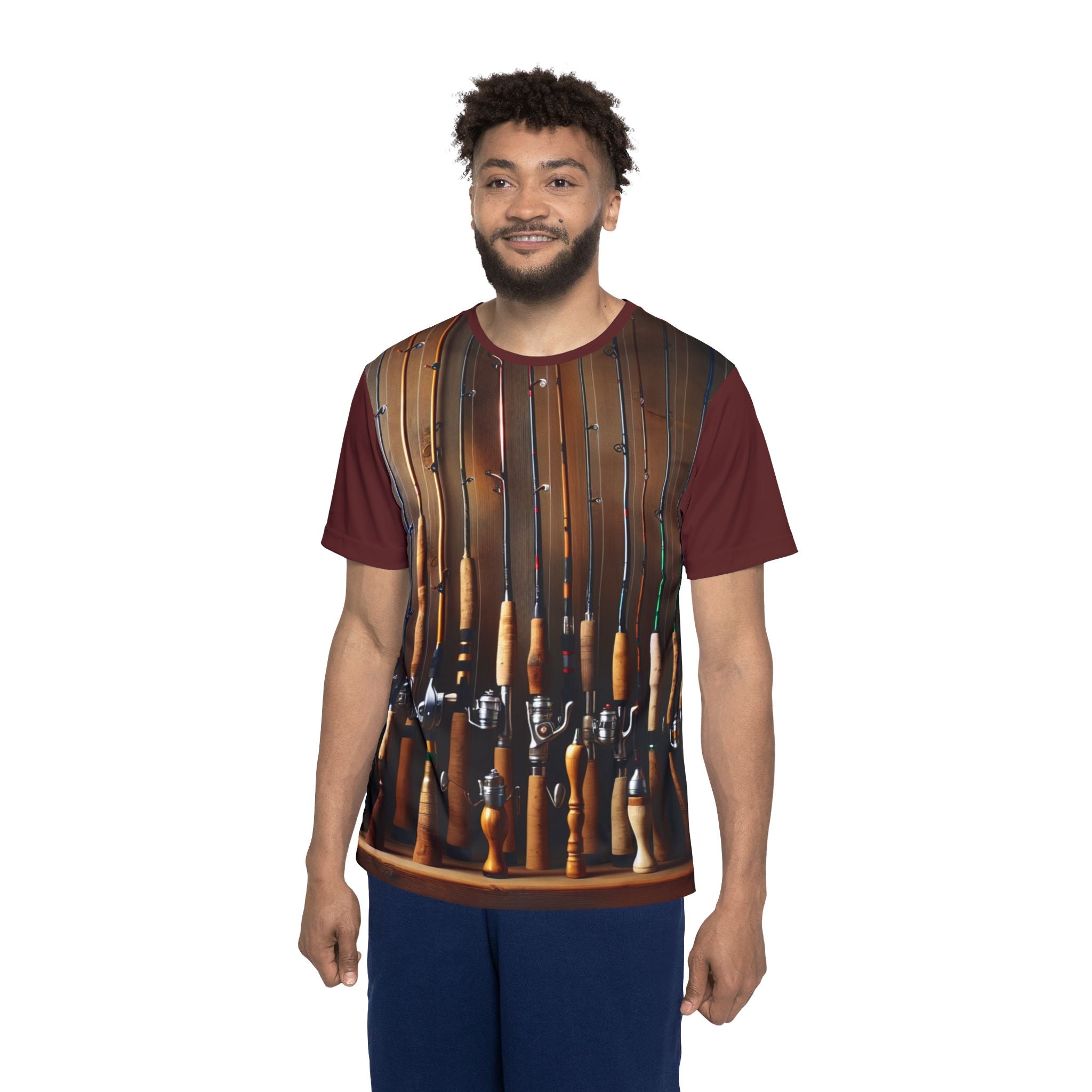 Fishing Rods All-Over Print Men's Sports Jersey — Angler Graphic Tee for Fishing Enthusiasts