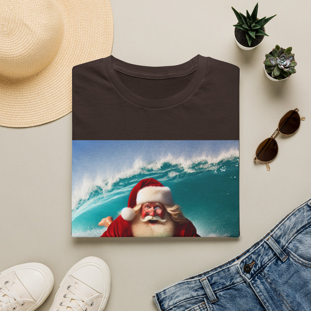 Surfing Santa T-Shirt — Funny Christmas Surf Holiday Tee